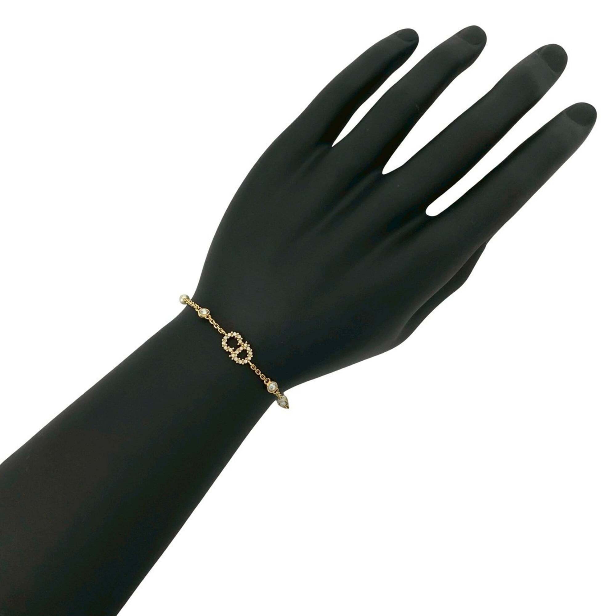 Christian Dior Cd Logo Gp Rhinestone And Faux Pearl Bracelet In Gold 04991 637$